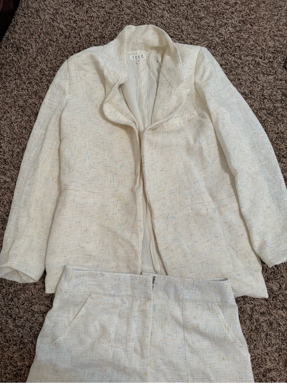 TCEC Cream Tweed Blazer and Skirt Suit